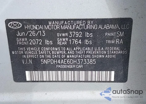 2013 Hyundai Elantra Gls из США, поврежденный, VIN 5NPDH4AE6DH373385